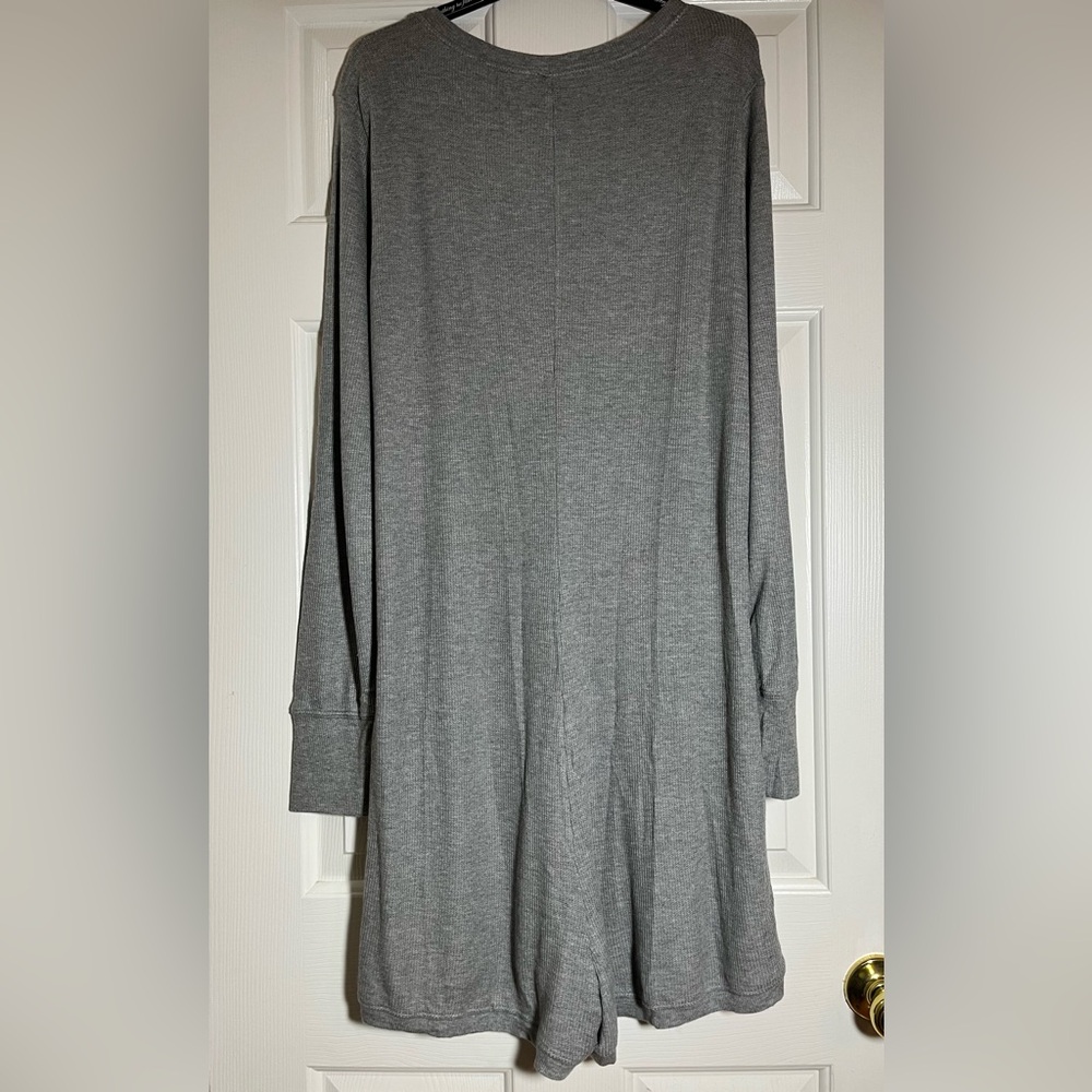 Aerie Gray Pajama Romper with “Wake Me Up When There Are Presents” Embroidery - Picture 6 of 10